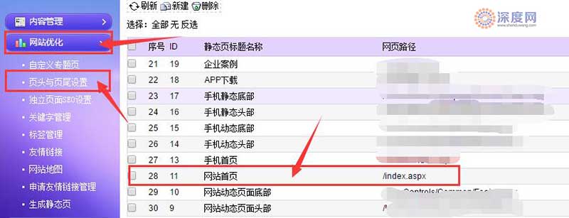 深度网网站后台网站首页位置